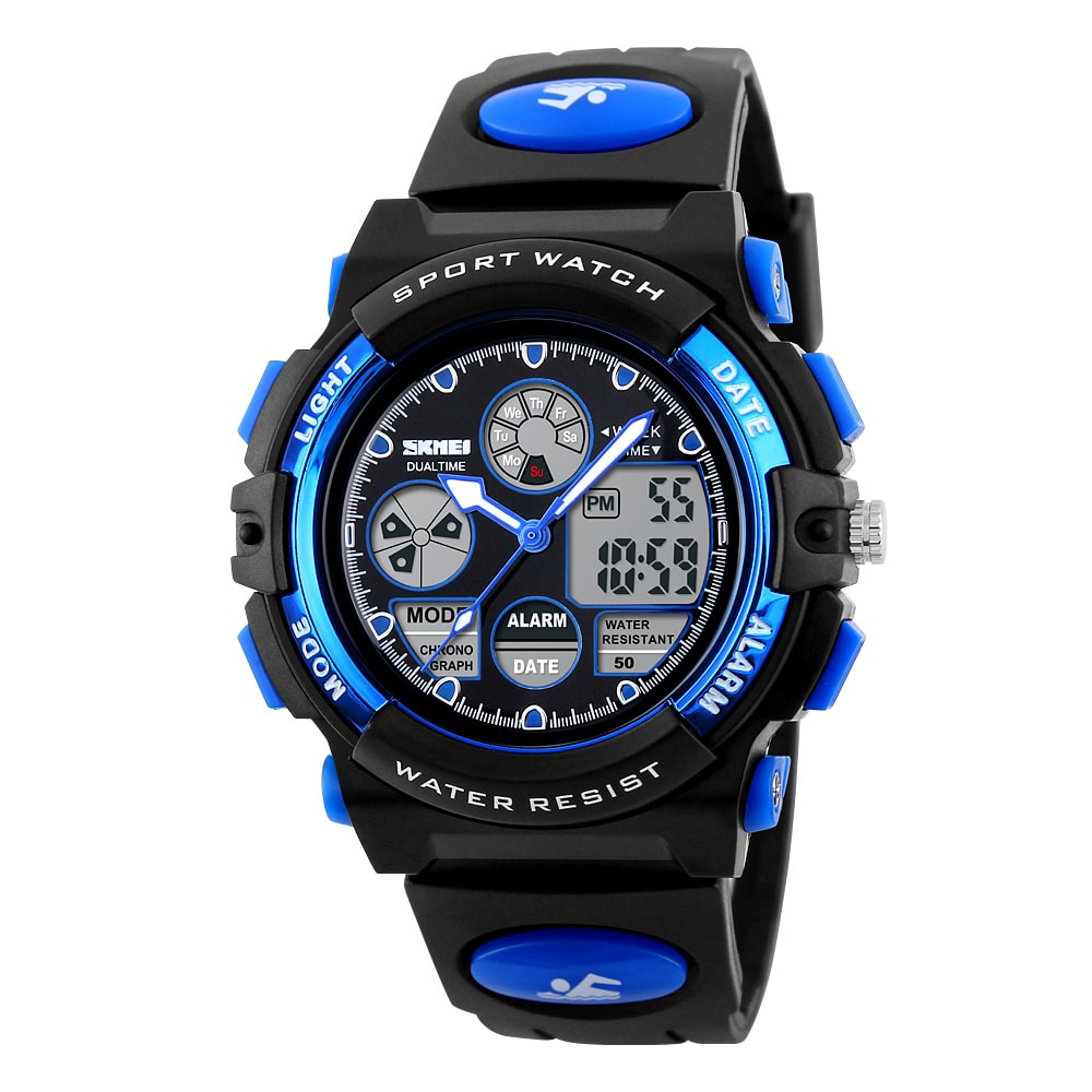 Dual Time Display Sports Kids Watch Waterproof Chrono Alarm Wristwatch for Boys and Girls