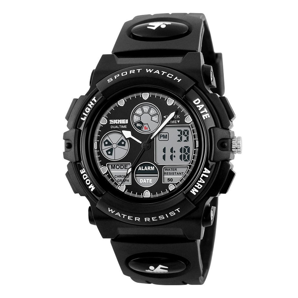 Dual Time Display Sports Kids Watch Waterproof Chrono Alarm Wristwatch for Boys and Girls