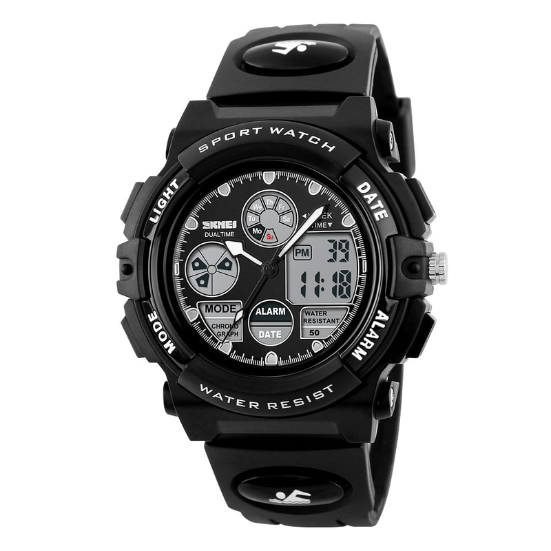 Dual Time Display Sports Kids Watch Waterproof Chrono Alarm Wristwatch for Boys and Girls