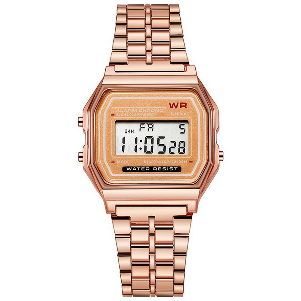 Luxury Rose Gold Womens Digital Watch Retro Style Electronic Display Clock for Men & Women