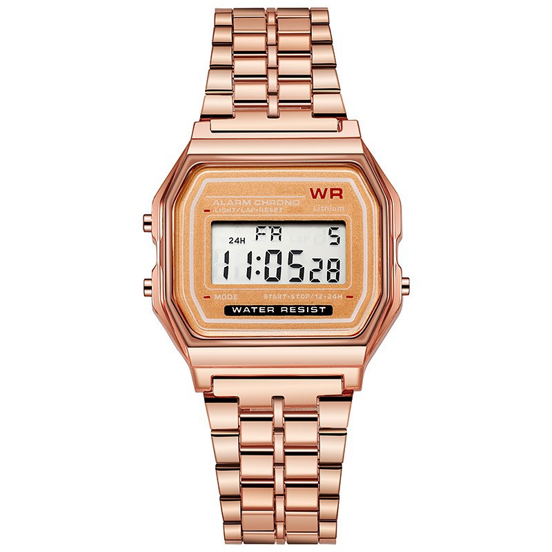 Luxury Rose Gold Womens Digital Watch Retro Style Electronic Display Clock for Men & Women