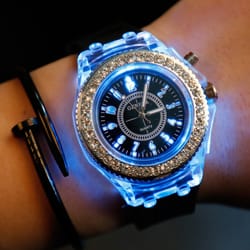 led luminous silicone watch for kids & adults fashion rhinestone clock with flashing lights