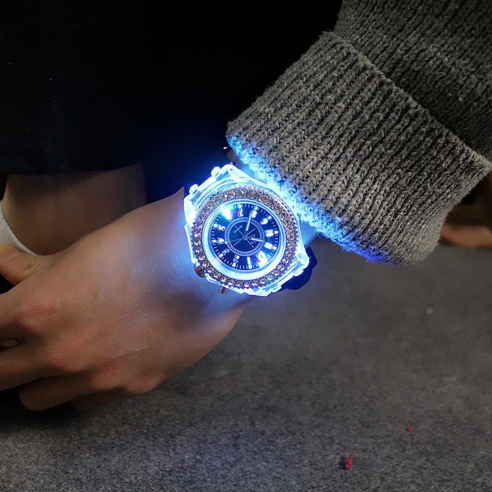 LED Luminous Silicone Watch For Kids Adults Fashion Rhinestone Clock With Flashing Lights 1