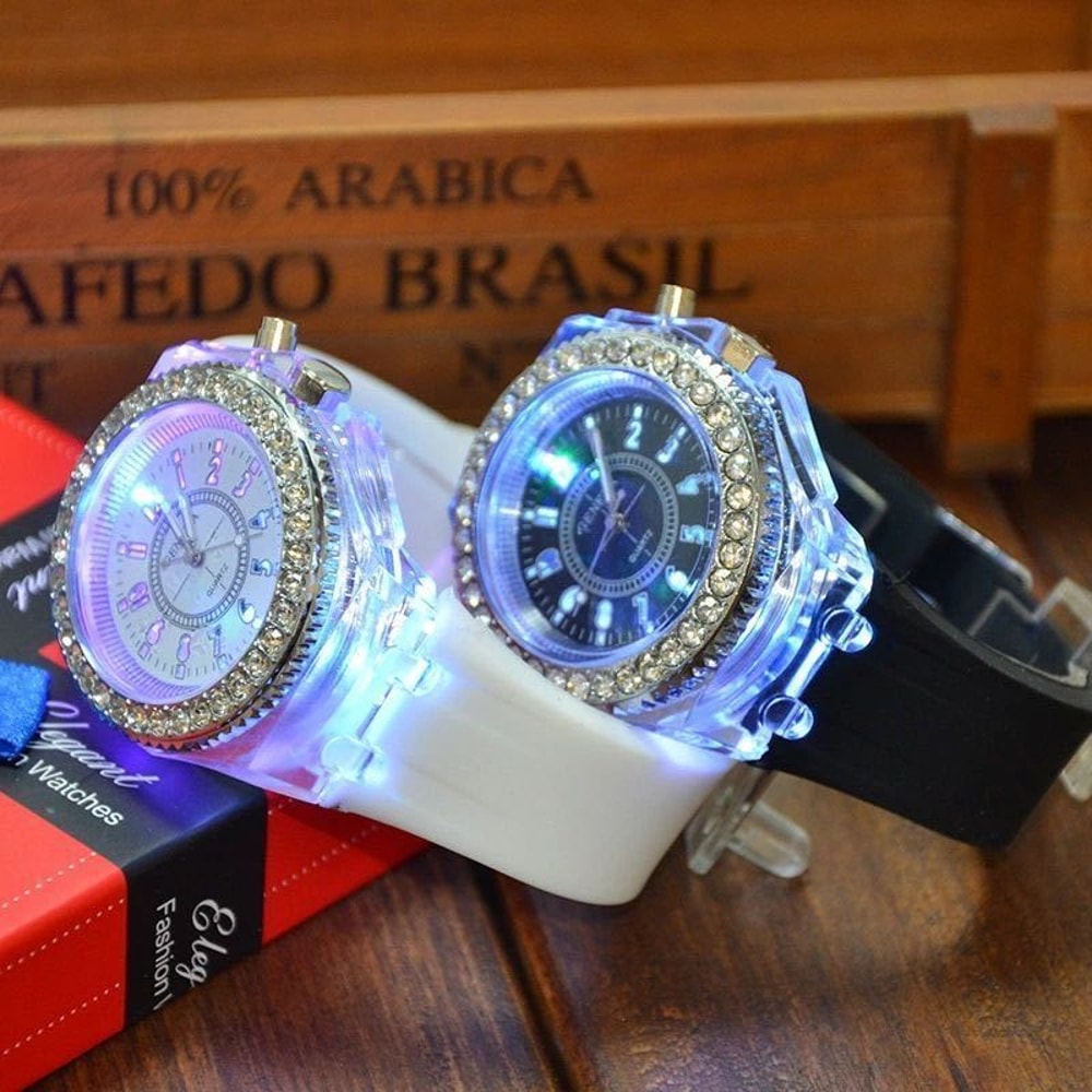 LED Luminous Silicone Watch For Kids Adults Fashion Rhinestone Clock With Flashing Lights 5