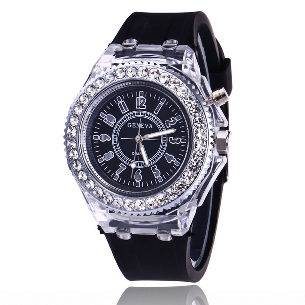 LED Luminous Silicone Watch For Kids Adults Fashion Rhinestone Clock With Flashing Lights 7