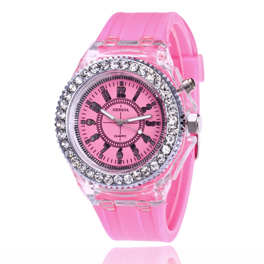 LED Luminous Silicone Watch For Kids Adults Fashion Rhinestone Clock With Flashing Lights 8
