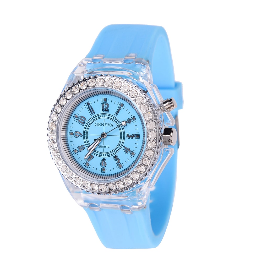 LED Luminous Silicone Watch For Kids Adults Fashion Rhinestone Clock With Flashing Lights 10