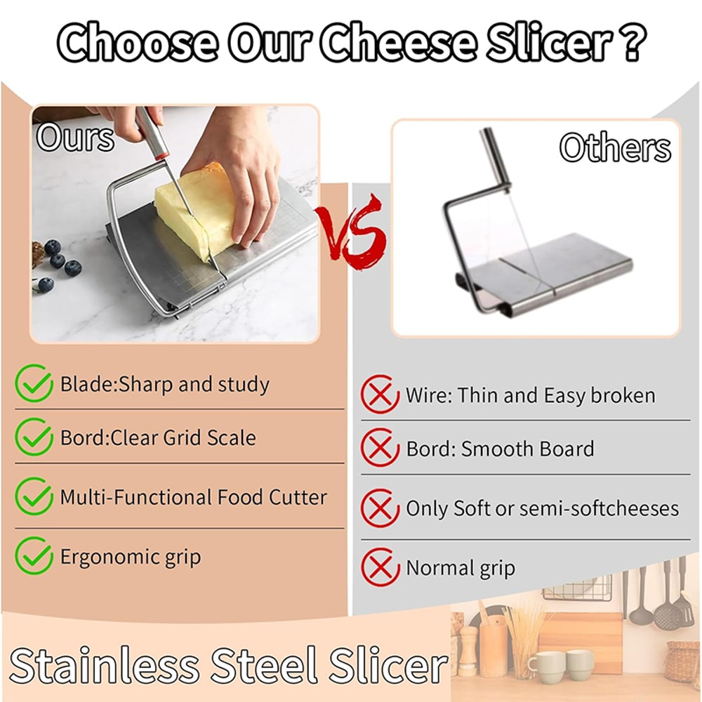 Multipurpose Cheese Slicer Cutter With Grid Scale Stainless Steel Cheese Board For Block Cheese Bu 2