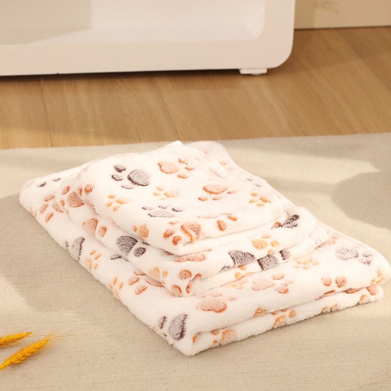 Winter Soft Coral Fleece Blanket with Cute Dog Paw Print Cozy Pet Mat for Warmth and Comfort
