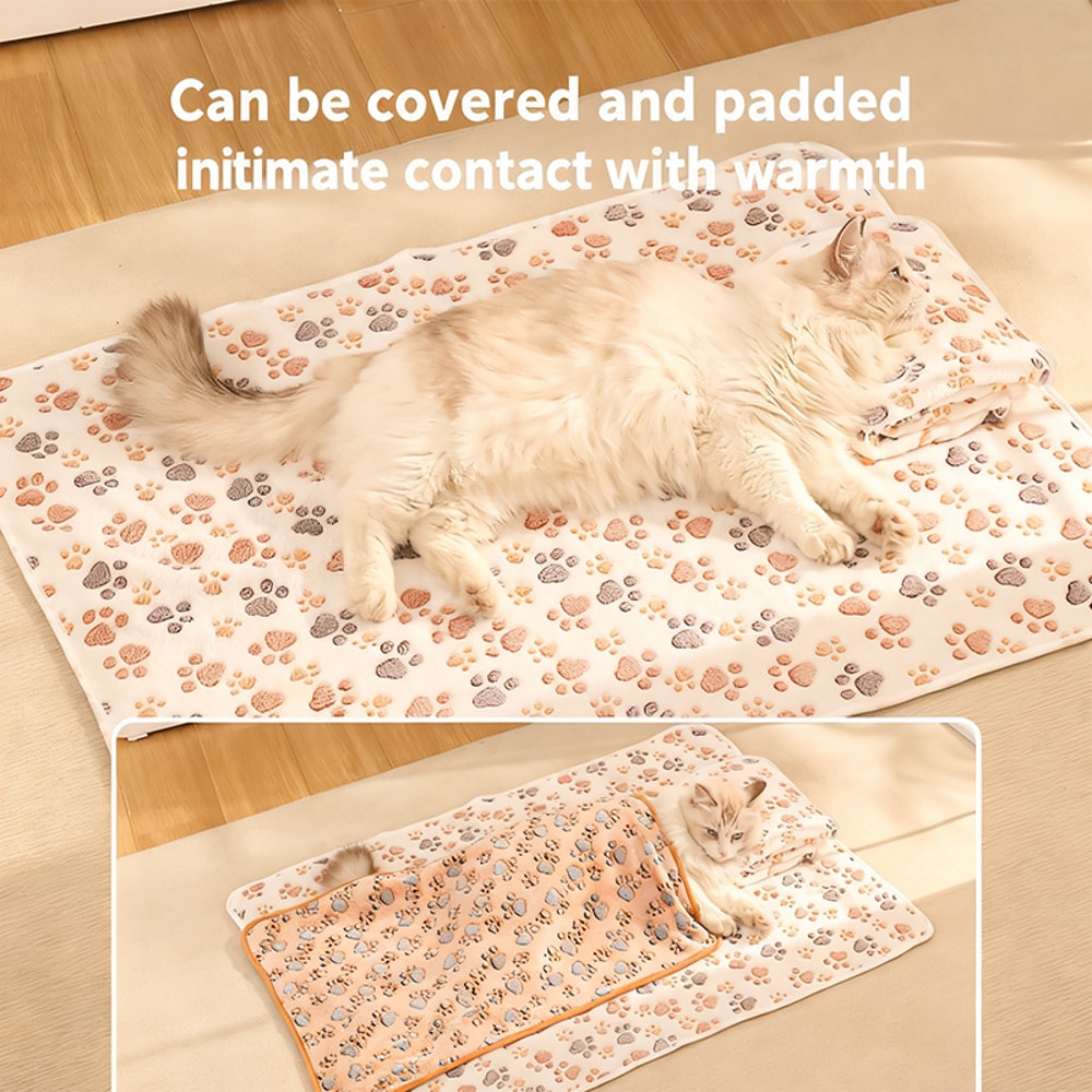 Winter Soft Coral Fleece Blanket with Cute Dog Paw Print Cozy Pet Mat for Warmth and Comfort