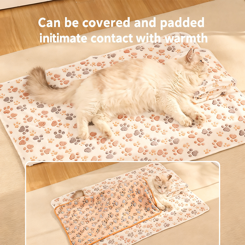 Winter Soft Coral Fleece Blanket with Cute Dog Paw Print Cozy Pet Mat for Warmth and Comfort