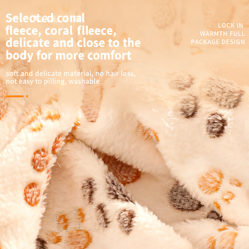 Winter Soft Coral Fleece Blanket with Cute Dog Paw Print Cozy Pet Mat for Warmth and Comfort