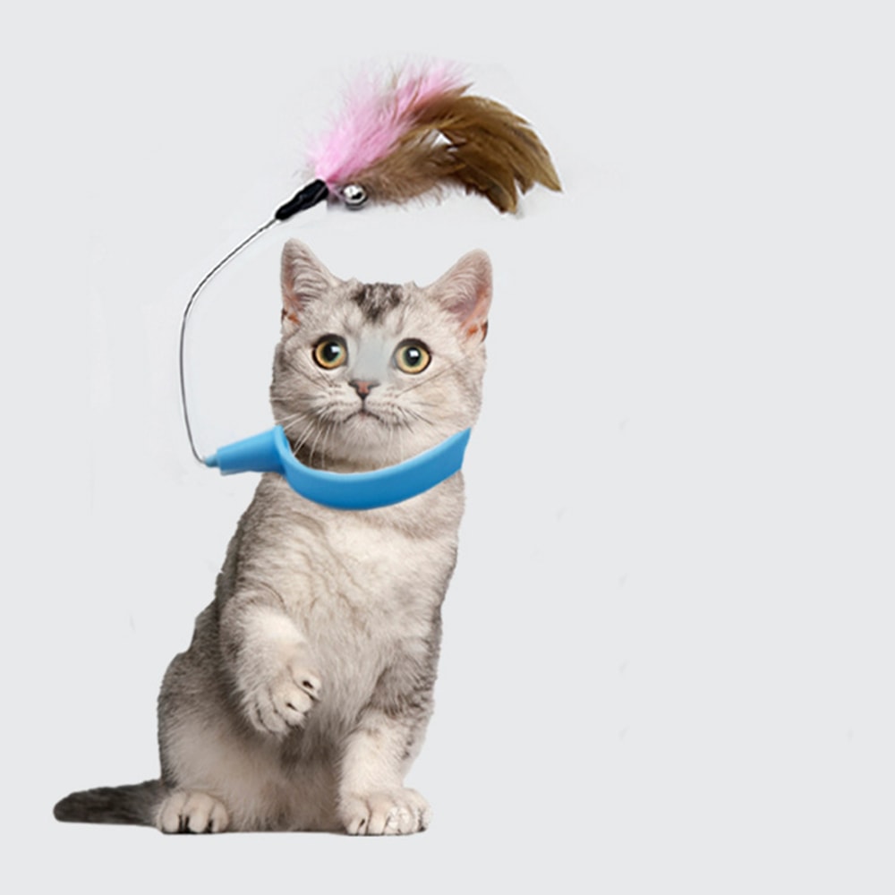 Collar Cat Teaser Toy Self-Entertainment Neck Collar with Feather & Bell for Cats