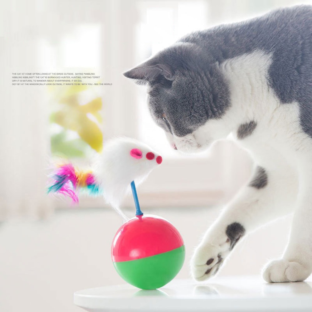 Interactive Plush Mouse Tumbler Ball for Cats Fun Sound Toy, Pet Educational Activity