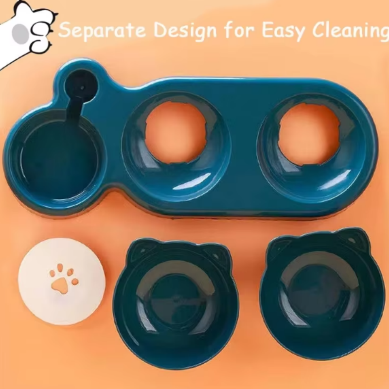 Triple Cat Bowls Pet Feeder Double Bowls With Automatic Drinking Bottle Tilted And Rotatable Design 6