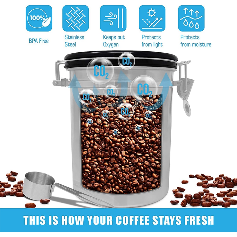 Stainless Steel Coffee Canister for Ground Coffee with Scoop Airtight Storage for Beans, Sugar, Tea, and More
