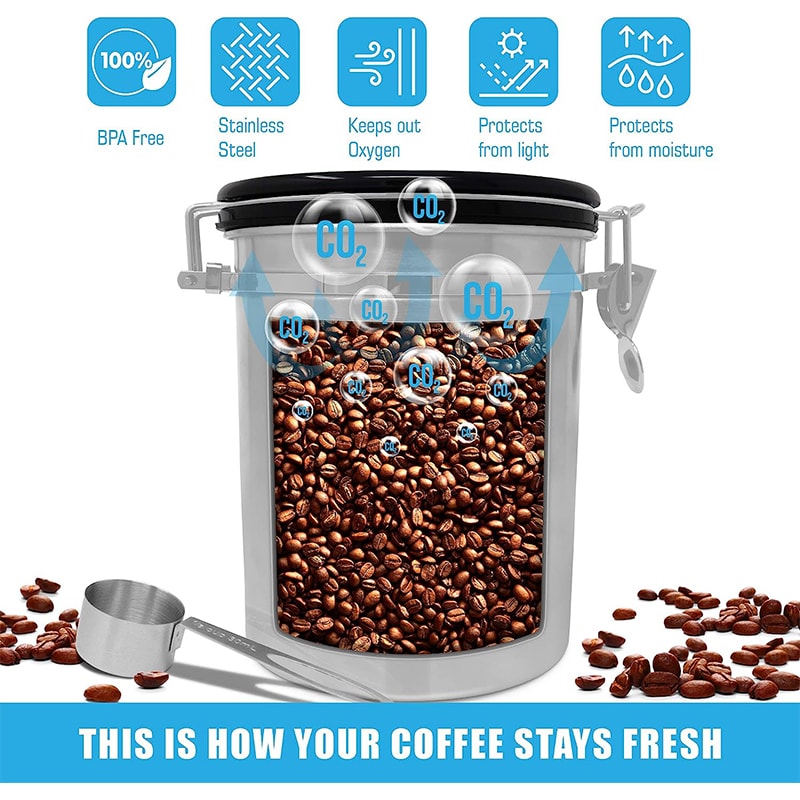 Stainless Steel Coffee Canister for Ground Coffee with Scoop Airtight Storage for Beans, Sugar, Tea, and More