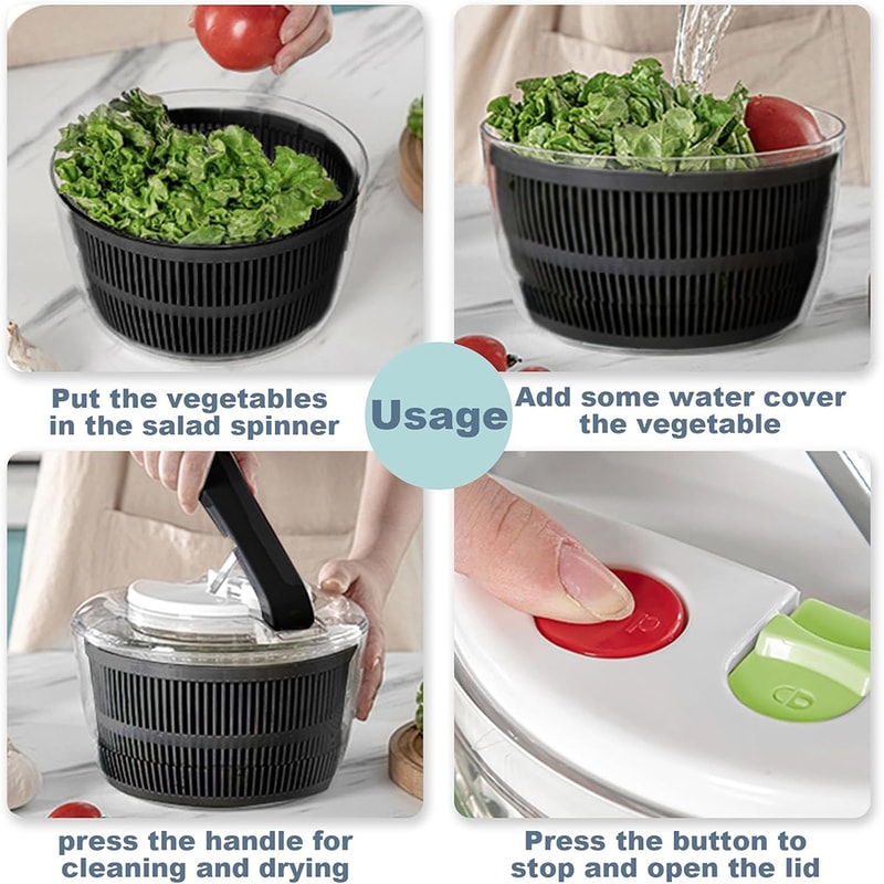One-Handed Salad Spinner with Lid Large Salad Washer, Dryer, and Mixer