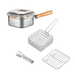stainless steel outdoor fryer pot with basket, lid & oil filter screen multi-functional cooking pot