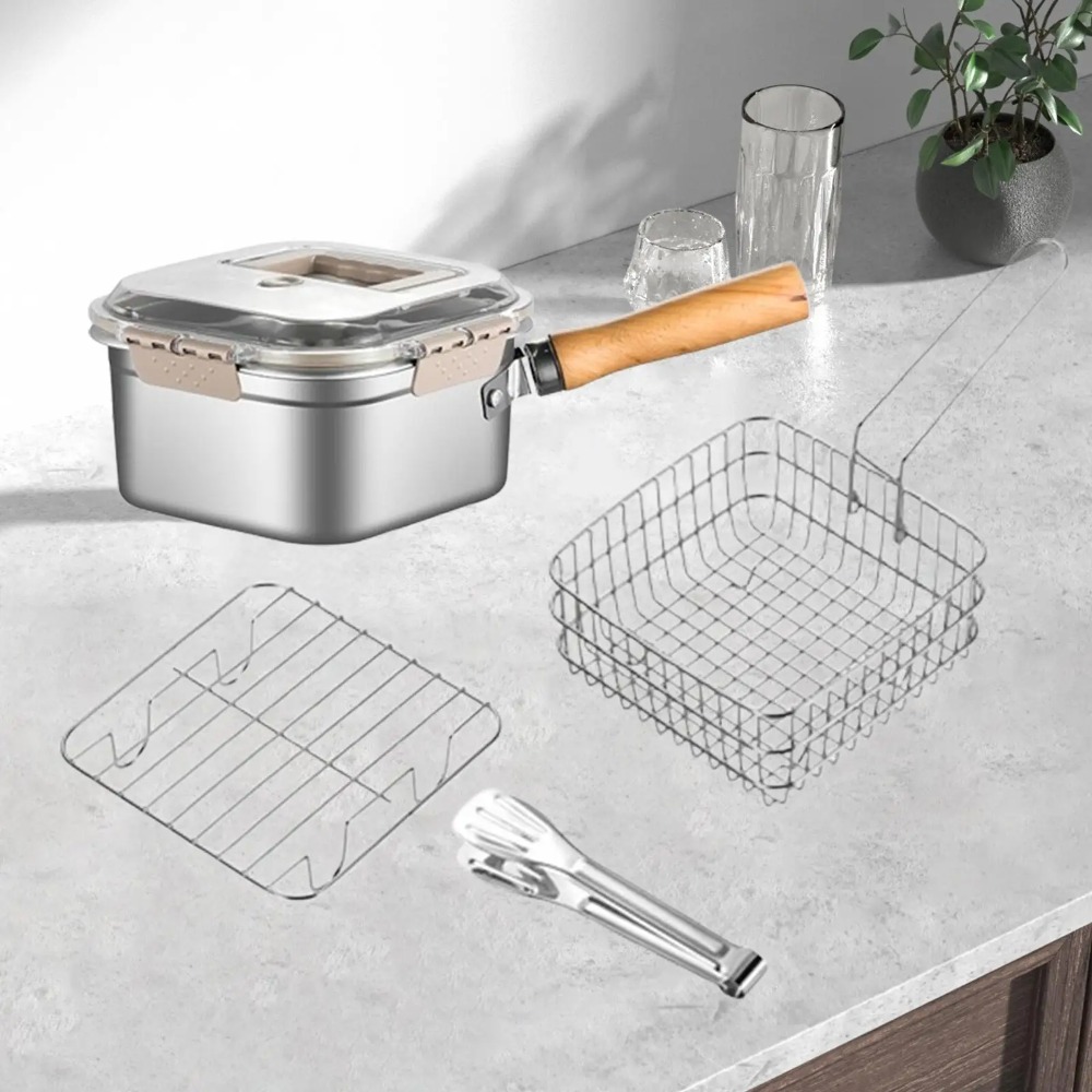 Stainless Steel Outdoor Fryer Pot with Basket, Lid & Oil Filter Screen Multi-functional Cooking Pot