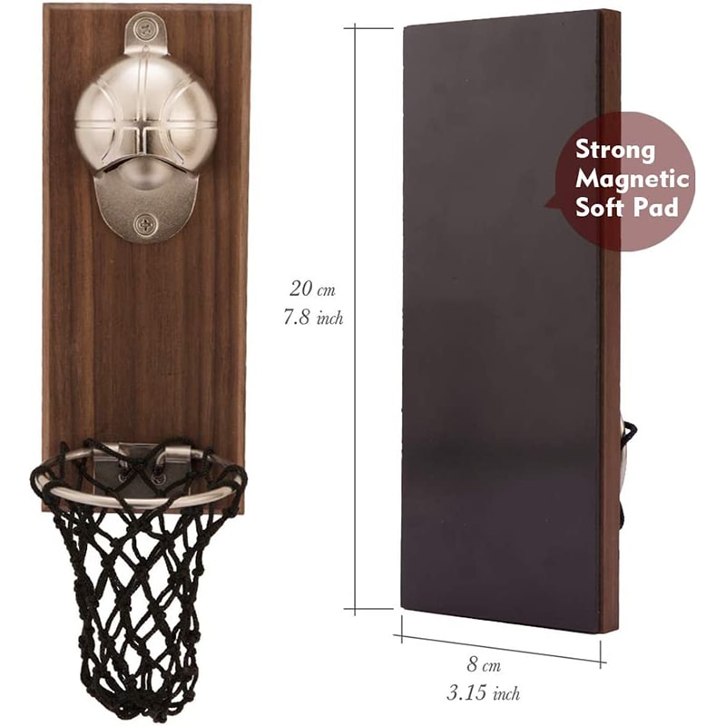 Magnetic Basketball Bottle Opener With Wooden WallMount And Cap Catcher Perfect Gift For Basketball 4