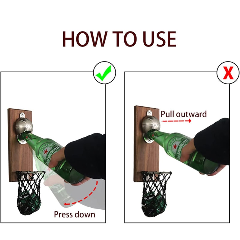 Magnetic Basketball Bottle Opener With Wooden WallMount And Cap Catcher Perfect Gift For Basketball 3
