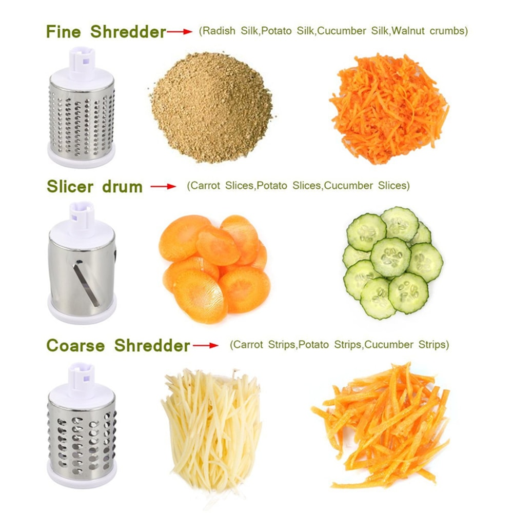 Manual Rotary Vegetable Slicer and Cheese Grater with Stainless Steel Drums for Effortless Food Prep