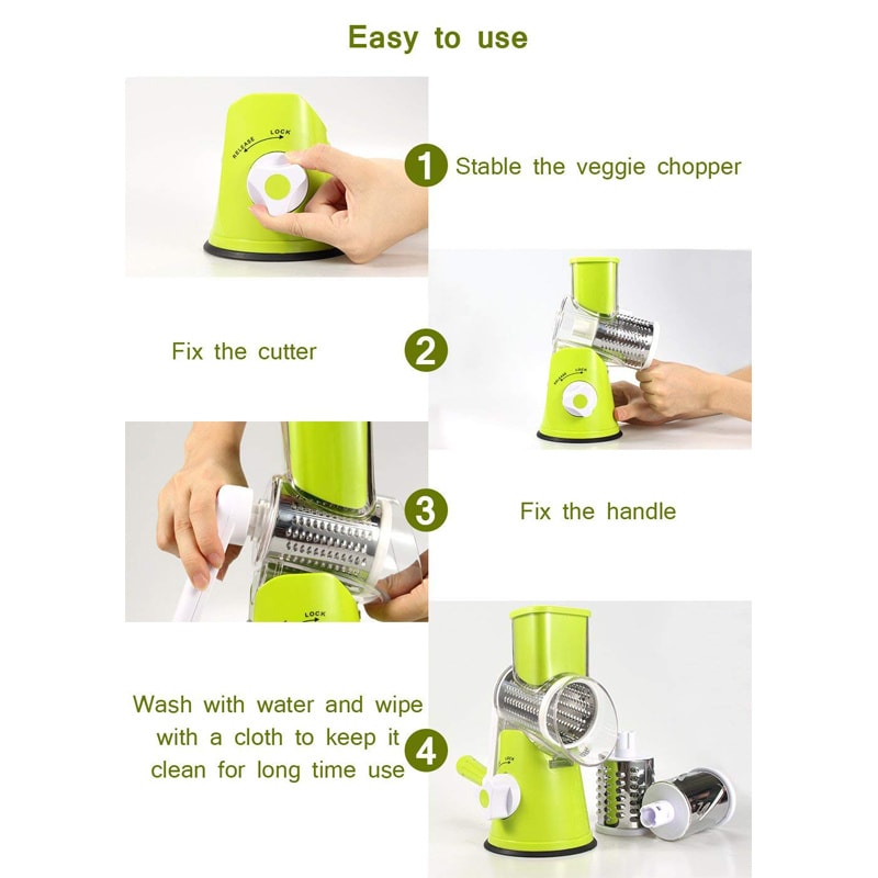 Manual Rotary Vegetable Slicer and Cheese Grater with Stainless Steel Drums for Effortless Food Prep