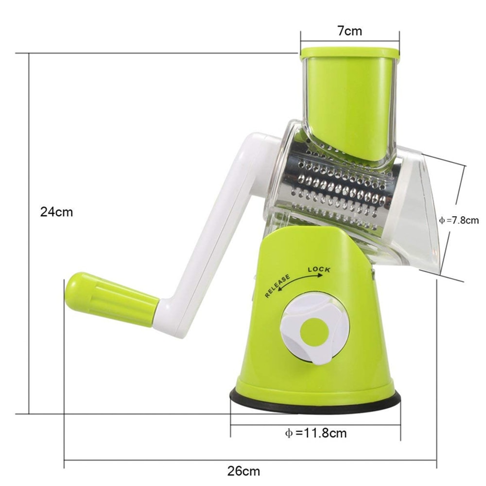 Manual Rotary Vegetable Slicer and Cheese Grater with Stainless Steel Drums for Effortless Food Prep