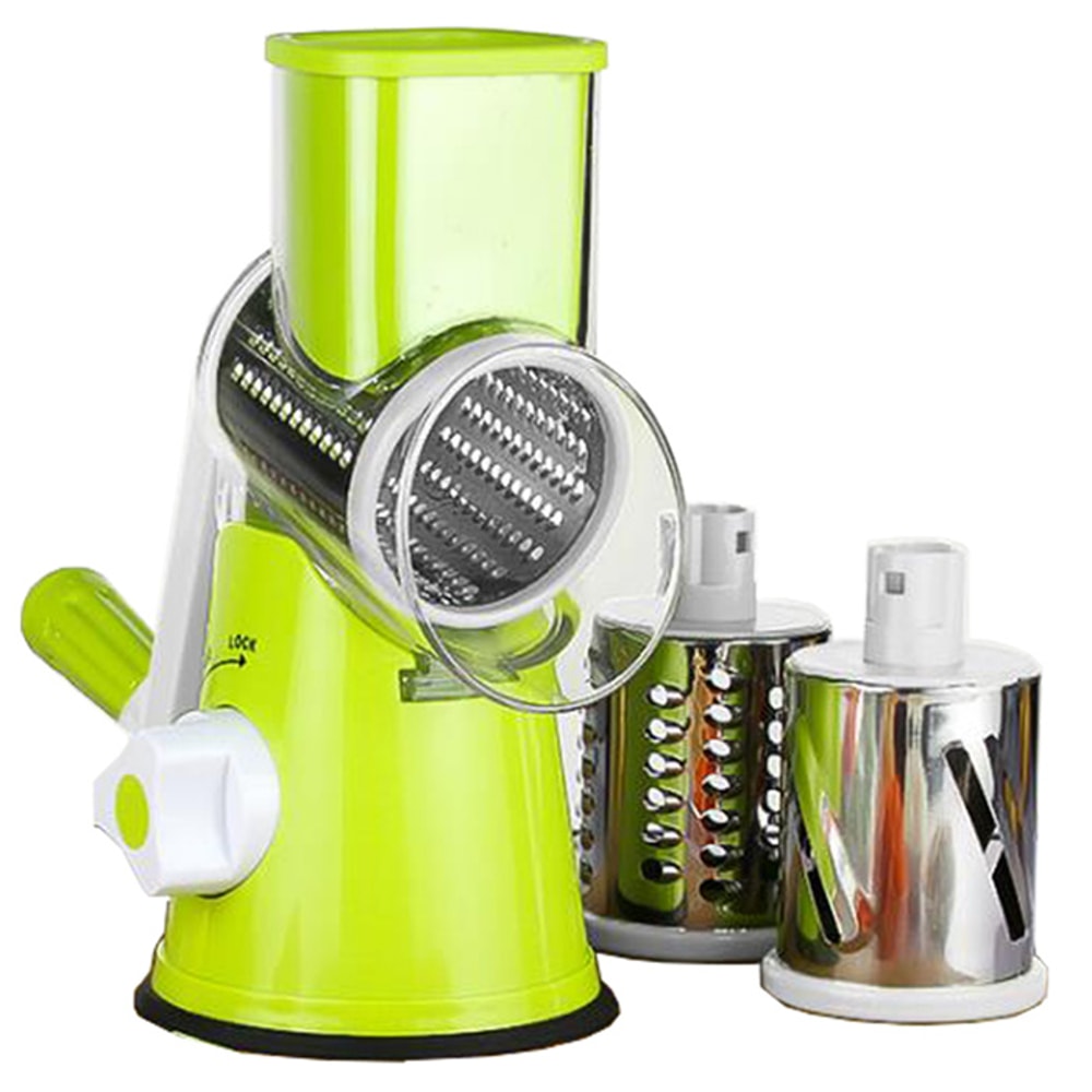 Manual Rotary Vegetable Slicer and Cheese Grater with Stainless Steel Drums for Effortless Food Prep