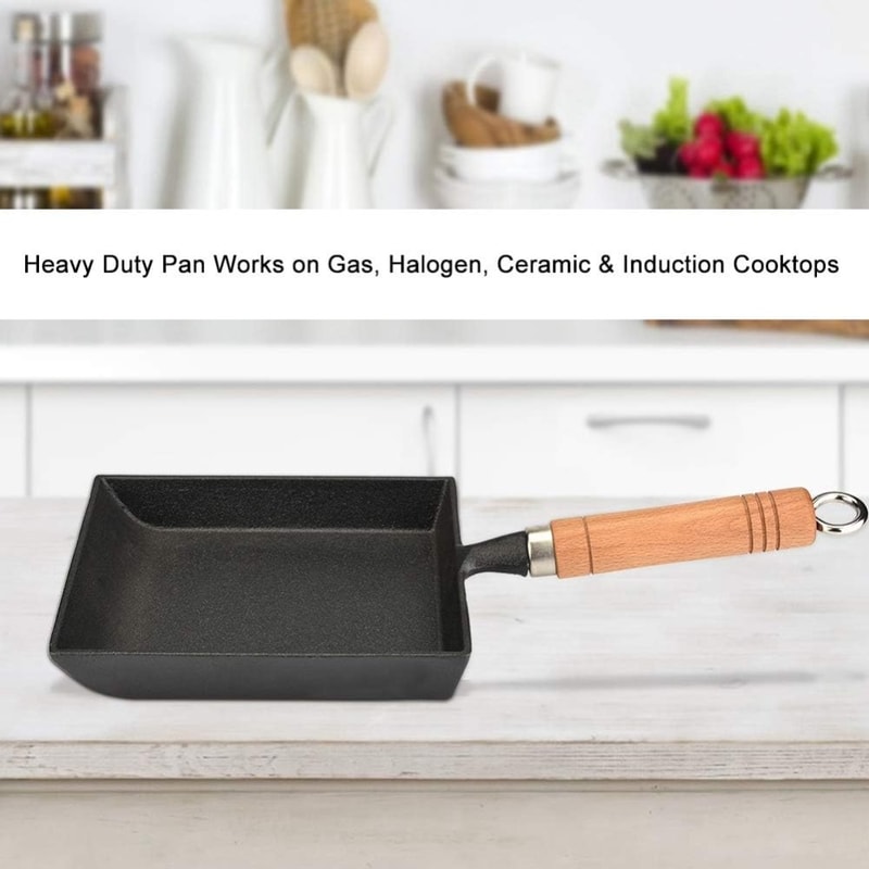 Square Cast Iron Non-Stick Frying Pan for Eggs & Pancakes Reusable & Easy to Clean