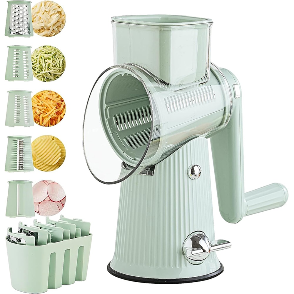 Rotary Cheese Grater with Suction Base Kitchen Vegetable Cutter & Drum Slicer with Handle