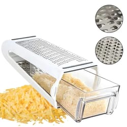 stainless steel cheese grater with container durable vegetable grater with handle, non-slip base, and easy storage