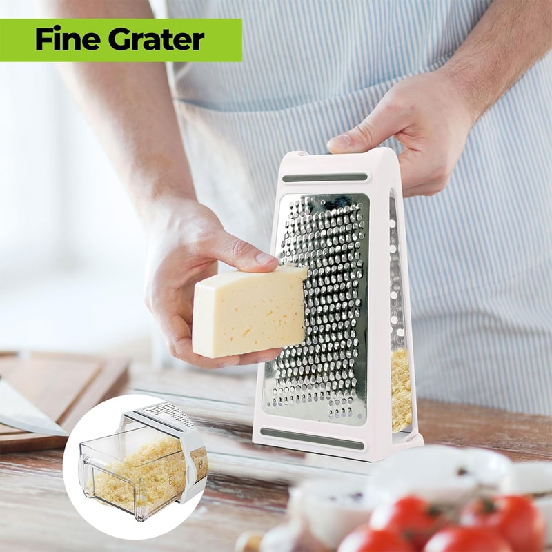 Stainless Steel Cheese Grater With Container Durable Vegetable Grater With Handle NonSlip Base And 1
