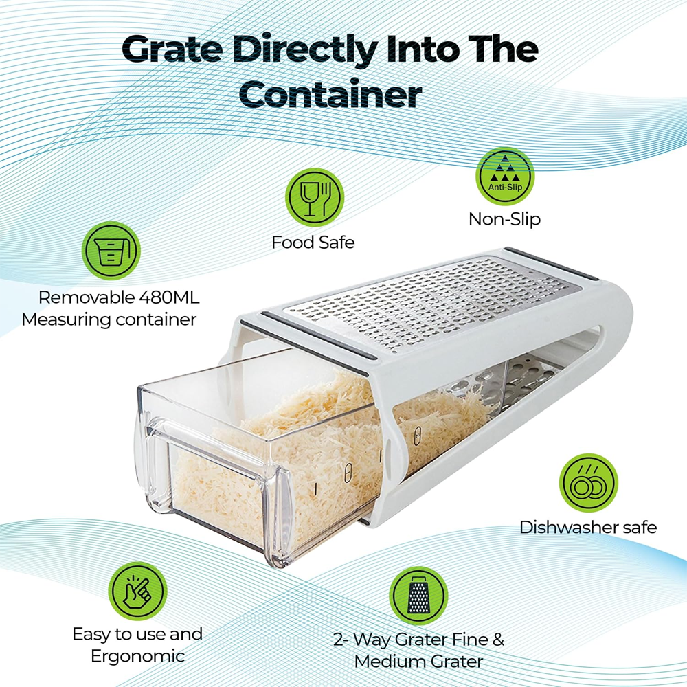 Stainless Steel Cheese Grater With Container Durable Vegetable Grater With Handle NonSlip Base And 2