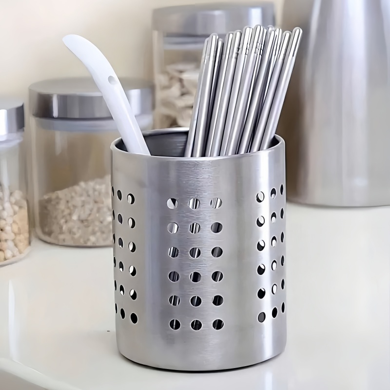 Stainless Steel Chopstick Holder And Cylindrical Cutlery Storage Box Organizer 1