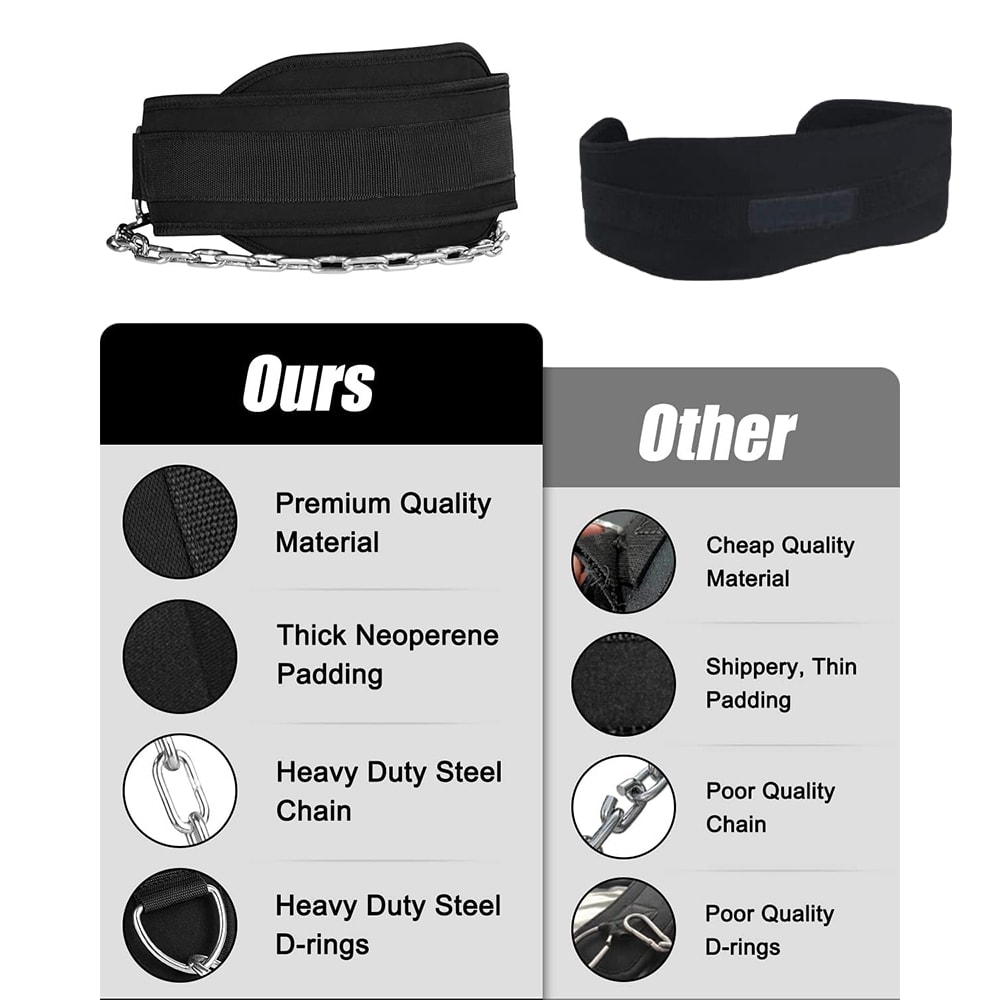 Heavy Duty Steel Chain Dip Belt for Weightlifting, Adjustable Fitness Belt