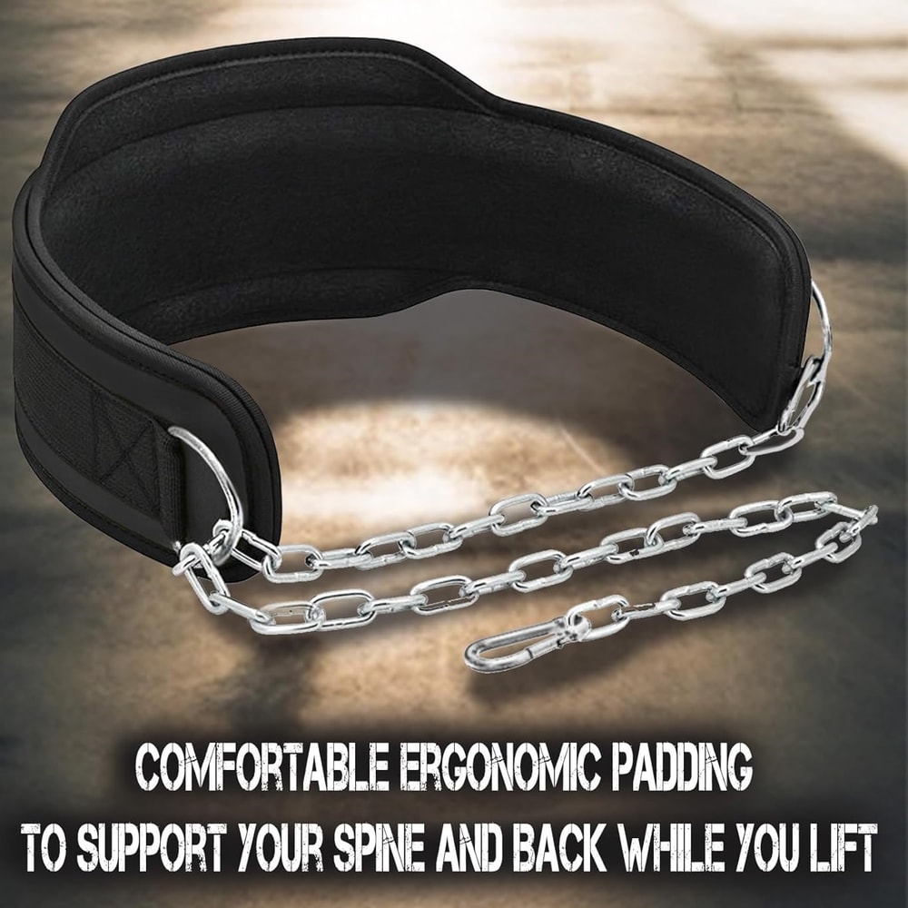 Heavy Duty Steel Chain Dip Belt for Weightlifting, Adjustable Fitness Belt