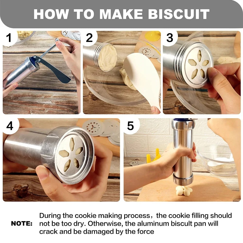 DIY Biscuit Maker Kit Stainless Steel Cookie Press Machine Cookie Gun Biscuit Extruder Press 5