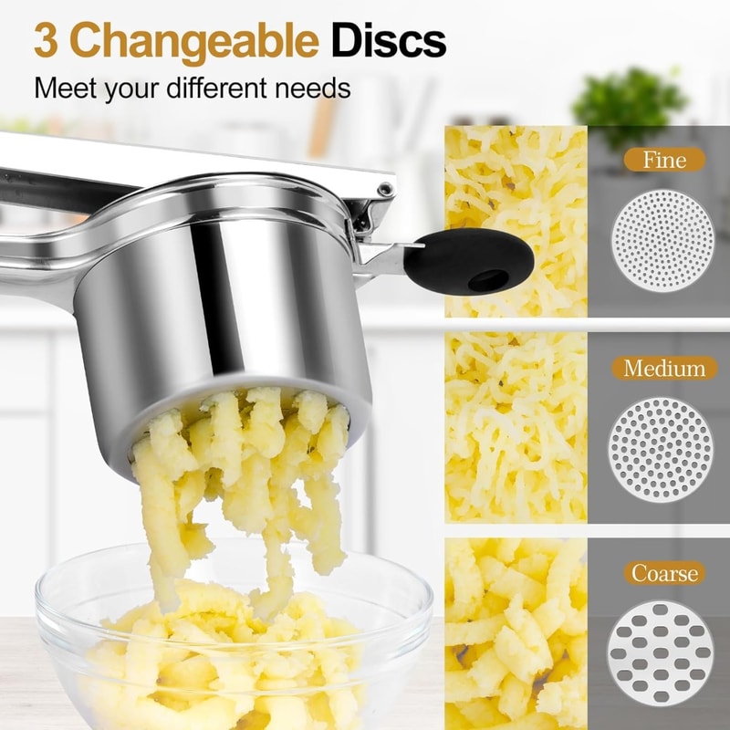 Heavy Duty Stainless Steel Potato Ricer with Non-Slip Handles Perfect for Mashed Potatoes, Fruit, and Vegetables