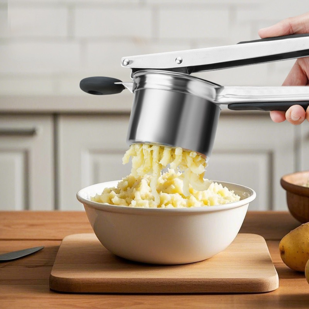 Heavy Duty Stainless Steel Potato Ricer with Non-Slip Handles Perfect for Mashed Potatoes, Fruit, and Vegetables