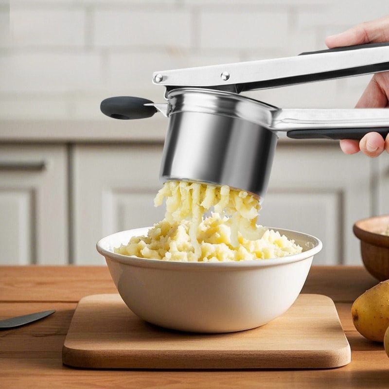Heavy Duty Stainless Steel Potato Ricer with Non-Slip Handles Perfect for Mashed Potatoes, Fruit, and Vegetables