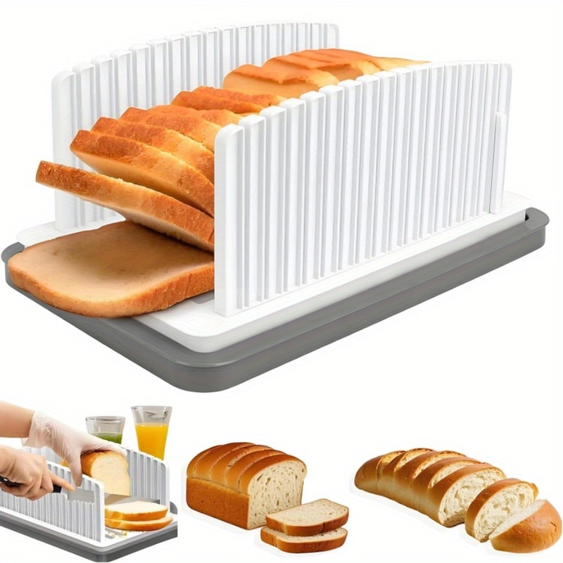 Adjustable Bread Slicer With Crumb Tray Multifunctional Folding Manual Slicer For Homemade Bread 0