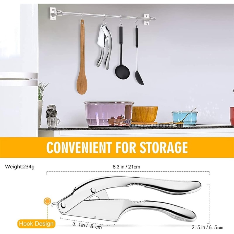 Stainless Steel Garlic Press & Slicer Anti-Rust Ginger Crusher for Effortless Squeezing and Slicing in the Kitchen