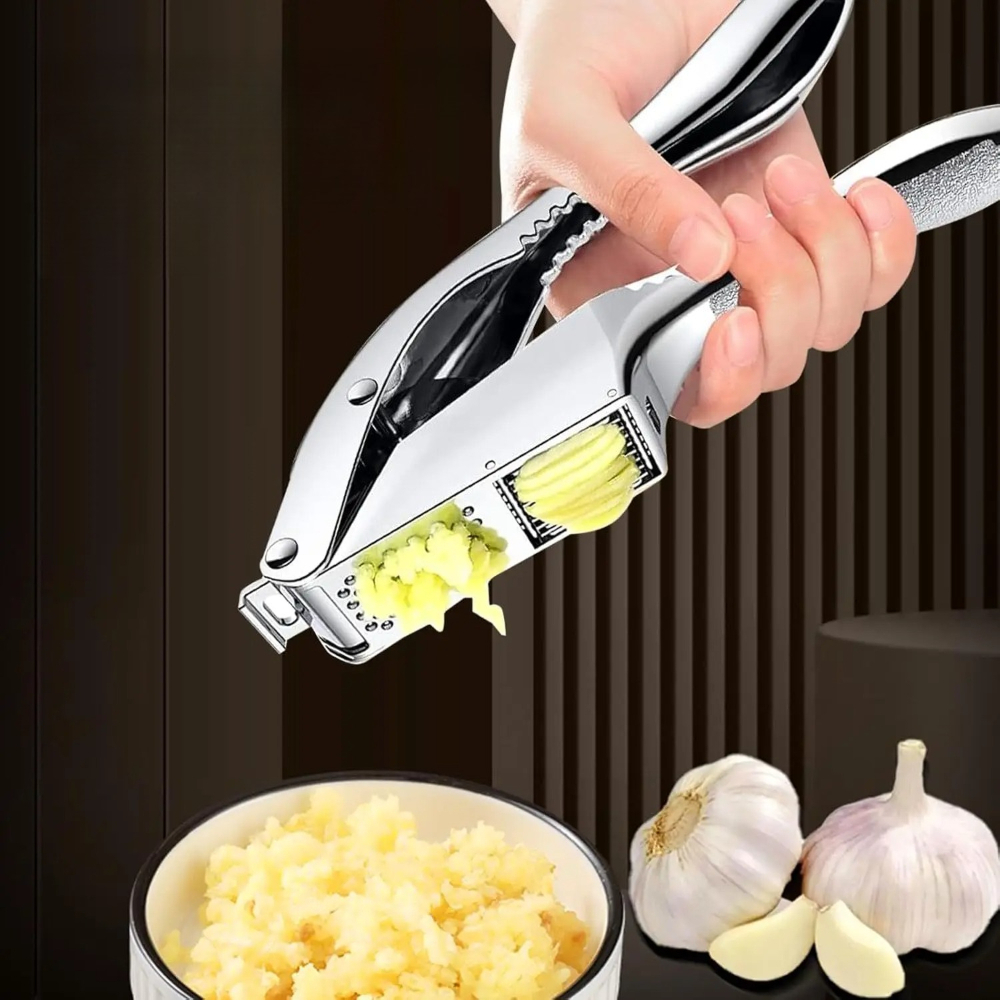Stainless Steel Garlic Press & Slicer Anti-Rust Ginger Crusher for Effortless Squeezing and Slicing in the Kitchen