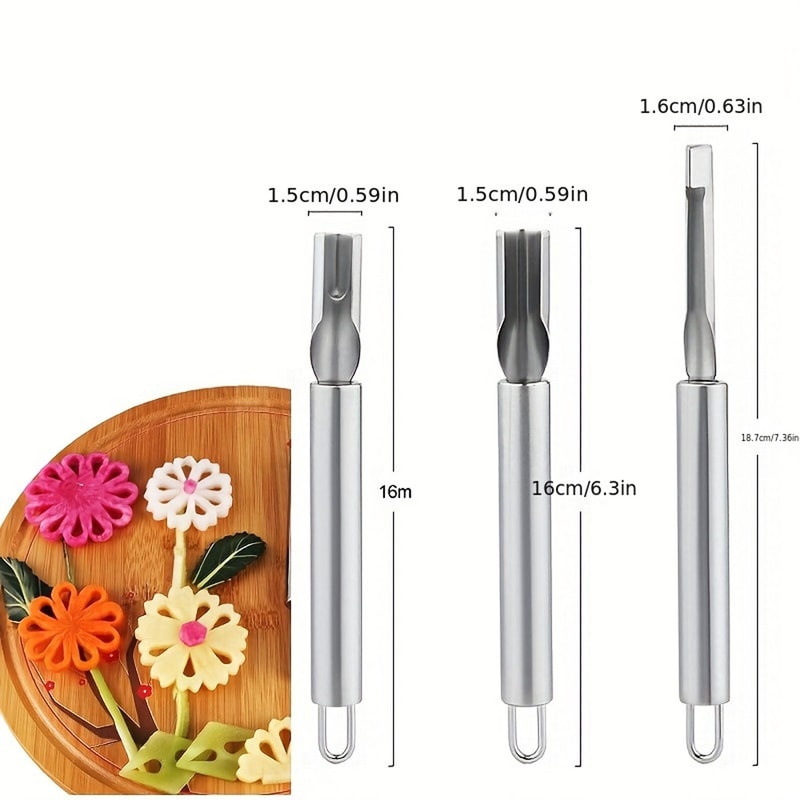 Stainless Steel Three-Piece Fruit and Vegetable Carving Knife Set Water Drop & Petal Shape Tools