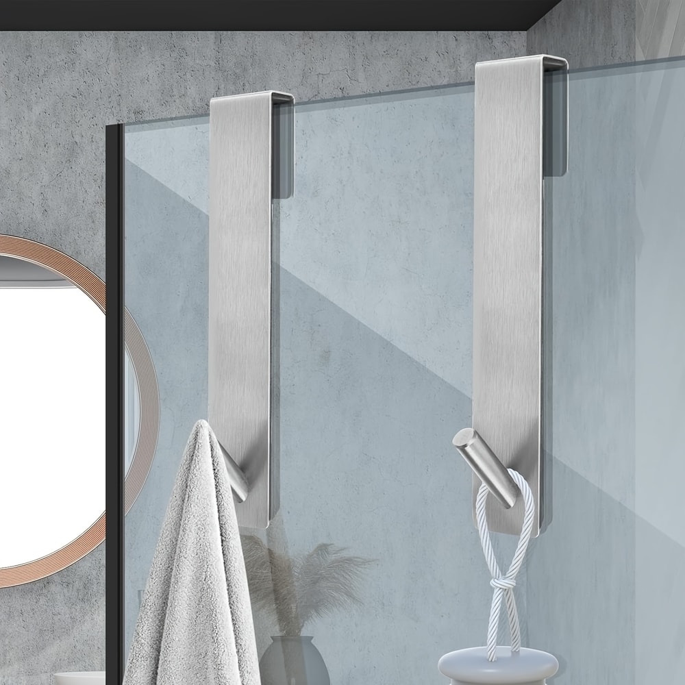 Heavy-Duty Stainless Steel Glass Door Hooks with Silent Pads Wall-Mounted Towel Rack for Towels, Robes, Coats