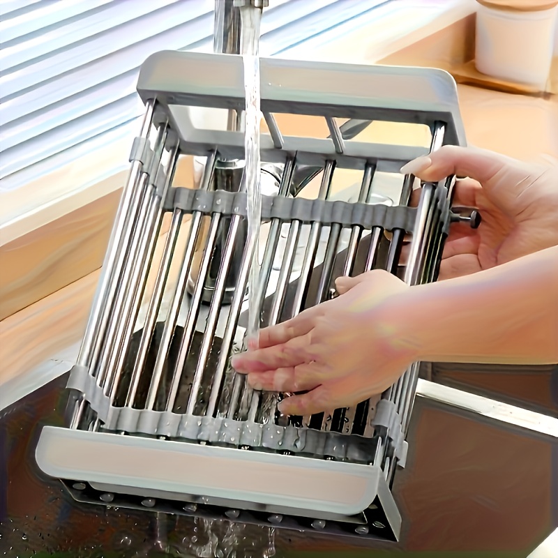 Stainless Steel Adjustable Sink Drying Rack Extendable Kitchen Drain Basket for Dish and Fruit Storage