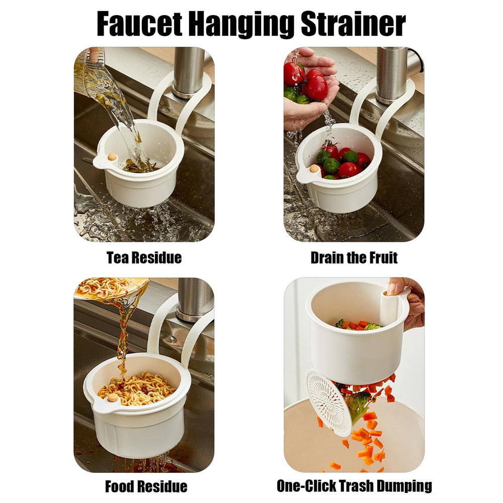 Self-Cleaning Kitchen Sink Strainer Automatic Dumping Waste Catcher & Faucet Hanging Draining Basket