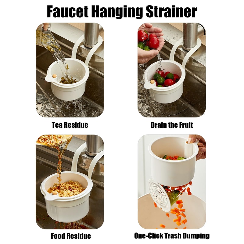 Self-Cleaning Kitchen Sink Strainer Automatic Dumping Waste Catcher & Faucet Hanging Draining Basket